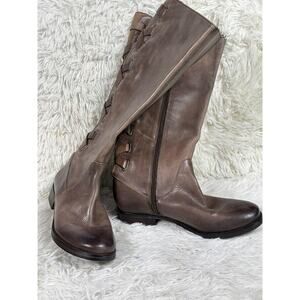 Arturo Chiang Boots Womens Size 6M Brown Leather Knee High Riding Zip Lace Up